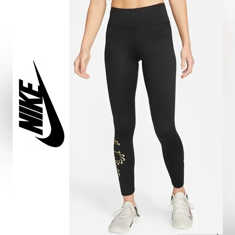 Nike Therma-Fit One Women’s Sz S Black‎ Mid-Rise Graphic Training Leggings